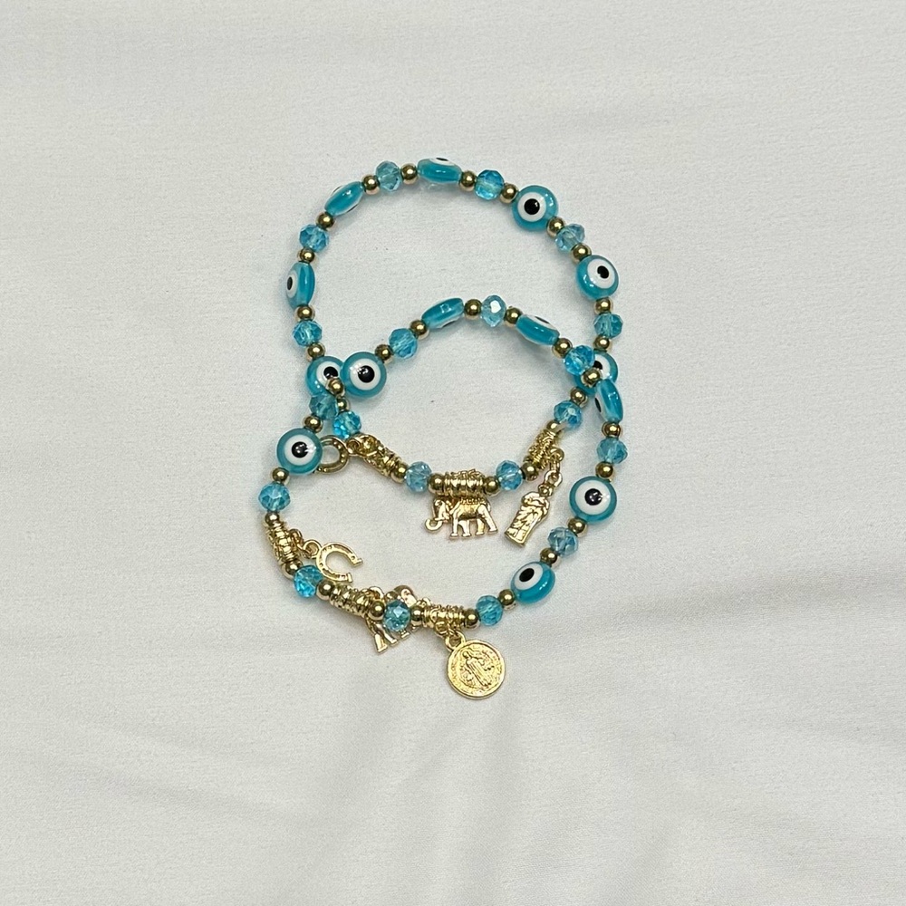 Good luck charm evil eye bracelets blue green teal aqua #4